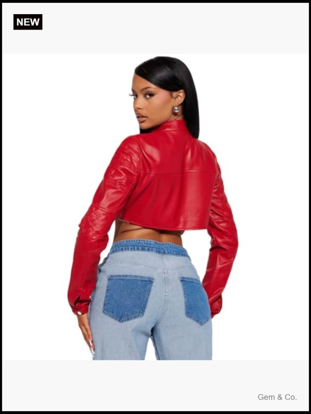 Cropped Faux Leather Motorcycle Jacket Bomber Y2K Jacket - Picture 2 of 7
